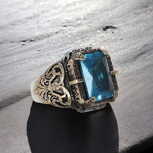 Anillo Azuris de Alta Calidad Estilo Otomano en Plata de Ley 925 para Hombre, Joyería de Moda con Piedra de Ágata Yemenita Natural, Hecho en Turquía - Product Image 4