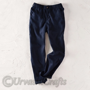 Pantalon d'été décontracté pour hommes Pantalon droit en corde à taille élastique Pantalon respirant mince et ample Pantalon pour hommes Pantalon en lin respirant en vrac OEM - Product Image 3