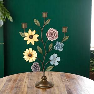 Bougeoir floral en métal à 3 bras fabriqué à la main chandelier de table en fer de luxe sans flamme ou accessoire de Noël - Product Image 2