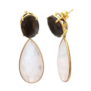 Nueva llegada chapado en oro gota negro ónix y opalita hidra juego de pendientes de piedras preciosas para mujer y niñas por Jaipur Gems - Product Image 1