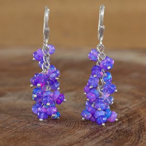 Genuine Lavender Faceted Opal Gemstone Bead Cluster <b>Earrings</b> <b>Sterling</b> <b>Silver</b> IGI Certified Rhodium for Women Party Anniversary - Product Image 5
