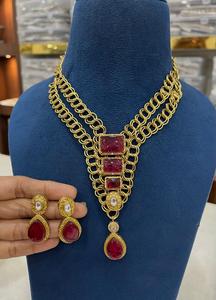 ชุดเครื่องประดับเลียนแบบทองโบราณพร้อมสร้อยคออินเดียแบบดั้งเดิมหินสีแดงธรรมชาติสำหรับผู้หญิง - Product Image 2
