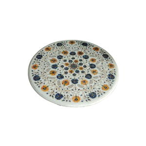 Table basse en marbre avec incrustation de pierres précieuses turquoise Assemblage facile Meubles de salon à domicile Matériau en verre Blanc moderne - Product Image 2