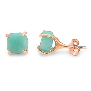 Boucles d'oreilles en pierre de naissance de décembre faites à la main pour femmes clous d'amazonite classiques 5-7mm véritable pierre précieuse plaqué or Rose bijoux cadeaux - Product Image 1