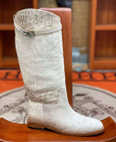 Bottes hautes en cuir de crocodile 100% véritable, couleur blanc himalayen, pour femmes, pour couples, pour hommes et femmes