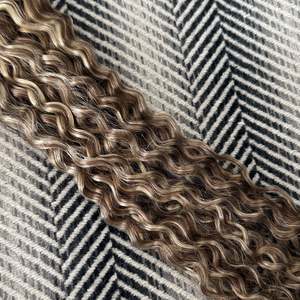 Brazilian Remy Human Hair Curly <b>Tape</b>-In Extensions 20" Ash <b>Brown</b> & Platinum Blonde Highlights - Product Image 4