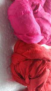 custom dyed sari silk <b>ribbon</b> yarns in <b>pink</b> and red colors made with premium quality recycled sari silk fabrics for crafts - Product Image 5