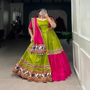 Modern Style Modern Style Pure Cotton Lehenga Choli & Dupatta With Plain Gamthi and <b>Gota</b> Patti Cowrie Work World Wide Exporter - Product Image 1