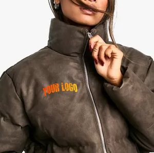Nuevas chaquetas acolchadas recortadas de mujer al por mayor, abrigo de algodón con aspecto vintage resistente al agua de manga larga de color marrón - Product Image 5