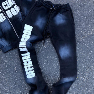 ชุดวอร์มผ้าฝ้ายแบบมีฮู้ดและกางเกงขาบานสำหรับผู้ชายชุดวอร์มปักโลโก้แบบกำหนดเอง - Product Image 4