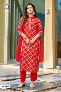 Nuevo Kurti de Seda Rusa con Jacquard y Encaje, Pantalón y Dupatta, Compra en Línea en India al Precio Más Bajo, Moda Femenina - Product Image 2