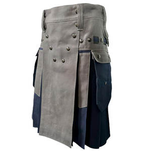 Kilt Utilitario de Mezclilla Resistente en Dos Tonos Gris y Azul Marino para Hombre, con Bolsillos Tipo Cargo, Cierre de Presión y Lazos - Product Image 2