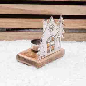 Porte-lampe à thé en métal Offre Spéciale dans la conception de l'arbre et de la maison avec base en bois pour mariage, noël et décoration intérieure - Product Image 5