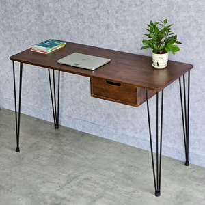 120x50cm Rubber Wood <b>Computer</b> <b>Desk</b> with Drawers Iron Legs Hairpin SPD68211 - Product Image 2