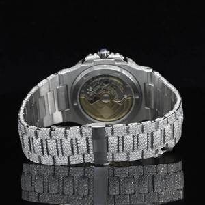 Montre automatique Moissanite en acier inoxydable, sertie de diamants de laboratoire, avec mouvement japonais, cadran à index et fonction date, luxe - Product Image 2