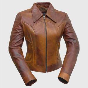2024-25 nouveau design personnalisé femmes hiver motard style veste en cuir véritable fermeture éclair respirant avec poches intérieures et extérieures OEM - Product Image 1