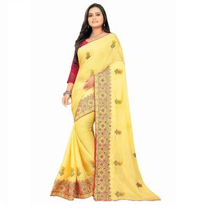Sari de seda pesada clásico de Bollywood indio para mujer, lo último en Ropa Étnica exclusiva, corte de borde de trabajo de hilo para fiestas informales - Product Image 1