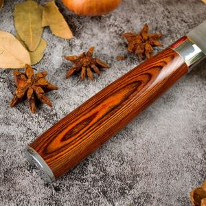Venta al por mayor personalizado de alta calidad OEM ODM servicio Damasco cuchillo de cocina de acero inoxidable mango de madera Pakka cuchillo de cocina Chef - Product Image 3