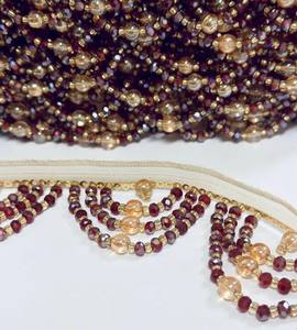 Garniture en dentelle à perles de cristal marron et doré à coudre, pour sari, ceintures de mariée, robes de mariée, abat-jour et bordures de rideaux - Product Image 4