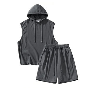 Ensemble de sport pour homme, confortable, en spandex/polyester, débardeur à capuche uni, shorts, t-shirts décontractés pour muscul, respirant, séchage rapide - Product Image 5