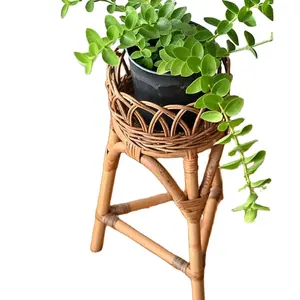 Plant Pot Huis Goedkope Kunstmatige Indoor Rotan Houten Tuin Groothandel Metalen Verstelbare Stand Rotan Planter