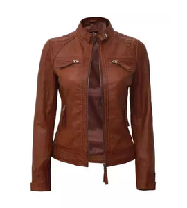 Veste de motard en cuir d'agneau véritable, coupe ajustée, logo personnalisé disponible, veste de moto en cuir marron à vendre - Product Image 2