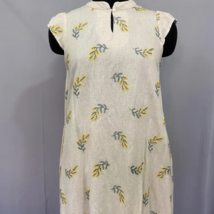 เดรสผ้าคอตตอน100% พิมพ์ลายดอกไม้, ชุดลำลองสำหรับผู้หญิงเดรสยาวปานกลางสไตล์เกาหลีสำหรับใส่ในฤดูร้อน - Product Image 1