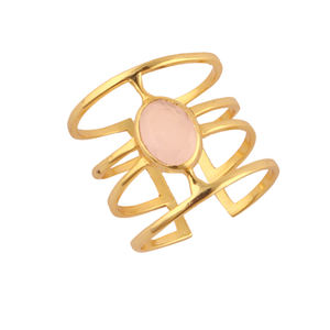 Nouvel arrivage de bague de déclaration en calcédoine rose de forme ovale plaquée or 24k, anneau ouvert réglable, cadeau personnalisé pour femme, bijoux - Product Image 5