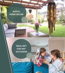 Campanas de viento de bambú rústicas-Campanas de viento de madera para exteriores Diseño floral grande quemado con corona de coco - Product Image 5