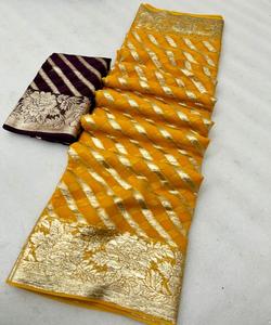 Exclusivo Sari indio de seda para mujer con bordado pesado y ropa de fiesta para funciones de boda - Product Image 5