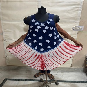 Vestidos casuales MIDI de estilo dulce con estampado de bloques y cintura caída bordada y Diseño de manga cortada tejida - Product Image 2