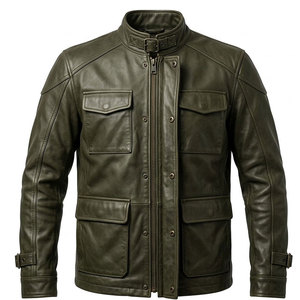 Veste en cuir élégante pour homme, coupe ajustée, en cuir véritable, style motard, durable, confortable, veste d'hiver pour un usage décontracté - Product Image 1