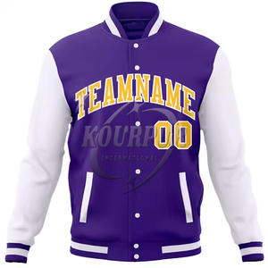 Personalizada hermosa púrpura oscuro y blanco Varsity chaquetas Foe Men Varsity béisbol ligero bombardero chaqueta y para el uso regular - Product Image 1