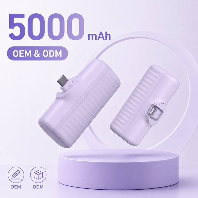 Small Size 5000 MAh Mini Pocket Power Banks Built-in Type-C Plug  PD 20W Fast Charging LED Indicator Display OEM ODM Service