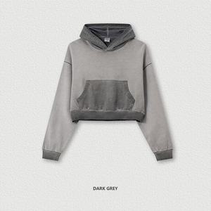 Sudadera con Capucha de Felpa Francesa para Mujer, Lista para Enviar, Estilo Vintage Lavado, Corta, Informal, Lisa - Product Image 6