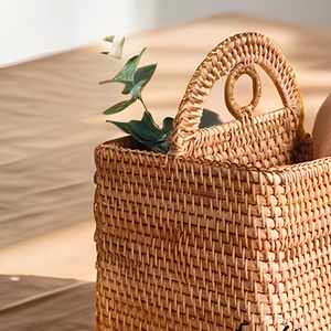 ตะกร้าเก็บของทรงสี่เหลี่ยมผืนผ้าหวายสานมือพร้อมหูหิ้วสำหรับจัดระเบียบชั้นวางและตู้ - Product Image 3