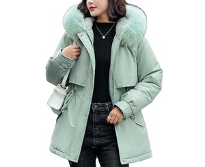 Manteau parka d'hiver long pour femme Doublure en coton Capuche en fausse fourrure Coupe-vent Imperméable Fermeture éclair Grande taille Vêtement d'extérieur en laine Logo - Product Image 2