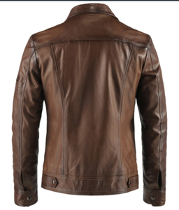 Veste en cuir personnalisée pour hommes automne et hiver veste décontractée 2024 nouvelle veste en cuir rétro col rond manches longues haut à la mode - Product Image 6