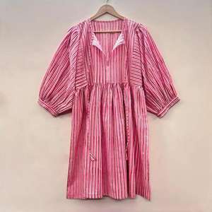 Vestido Midi de alta calidad con estampado de bloques florales, cuello profundo y cierre de cuerdas, Vestido corto informal para el verano para tus seres queridos - Product Image 6