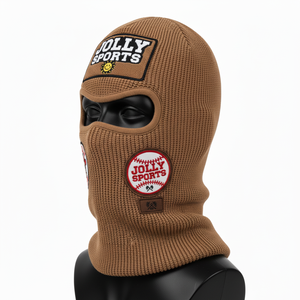 Balaclava en tricot acrylique de haute qualité, texture côtelée douce, couleur marron, trois panneaux, ajustement parfait avec logo brodé personnalisé, balaclava pour hommes - Product Image 3