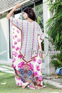 Floral Pattern Printed Design Long Length <b>Kaftan</b> Fashionable Elastic Waist Summer Casual Dress for <b>Girls</b> Women for Vacation - Product Image 4