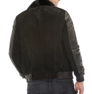 แจ็กเก็ตหนังนิ่มพิมพ์ลายสีน้ำเงินเข้มของผู้ชายมีซิปด้านหน้าสำหรับ100% หนังแกะแท้ - Product Image 3