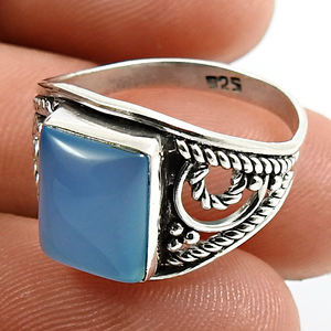 Extreme Look 925 Sterling <b>Silver</b> Natural Blue Chalcedony Gemstone Party Wear Chunky <b>Ring</b> for <b>Man</b> Handmade Jewelry Bulk Suppliers - Product Image 3