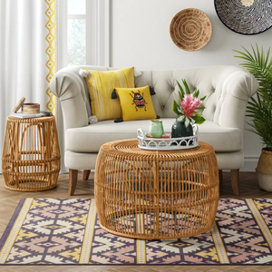 Table basse moderne en osier rotin nacre réglable ensemble de meubles de salon Thanh Cong décor de patio de jardin à la maison - Product Image 3
