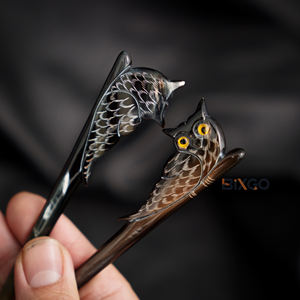 แท่งแต่งผมทรงเขาวัวธรรมชาติทำด้วยมือของขวัญที่สมบูรณ์แบบสำหรับผู้หญิงพร้อมมวยผมยาวและผมรูปนกฮูก - Product Image 2