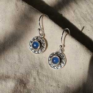 925 argent sterling bleu calcédoine pierres précieuses boucles d'oreilles bijoux en argent vintage vêtements quotidiens boucles d'oreilles saint valentin cadeau pour elle - Product Image 1