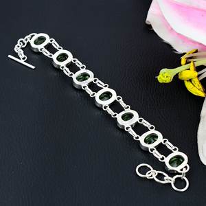 Améthyste verte Bracelet chaîne en argent sterling 925 Bracelet de pierres précieuses ovales Bracelet fait main pour tout le monde réglable 7-8 pouces - Product Image 4