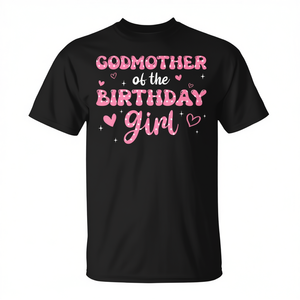 Camiseta familiar a juego rosa para madrina de cumpleaños, unisex, para adultos, cuello redondo, manga corta, impresión digital - Product Image 2