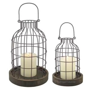 Juego de 2 faroles de velas de metal y vidrio recubiertos de negro para interiores y exteriores, farolillos colgantes de decoración navideña - Product Image 3