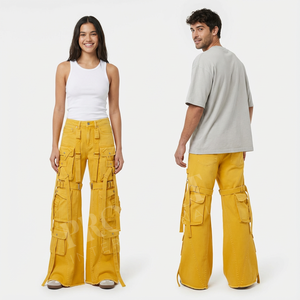 Oversized Vintage Custom Distressed Denim Cargo <b>Pants</b> Wide Leg Strap Utility Streetwear Multi Pocket Custom Color Denim <b>Pants</b> - Product Image 5